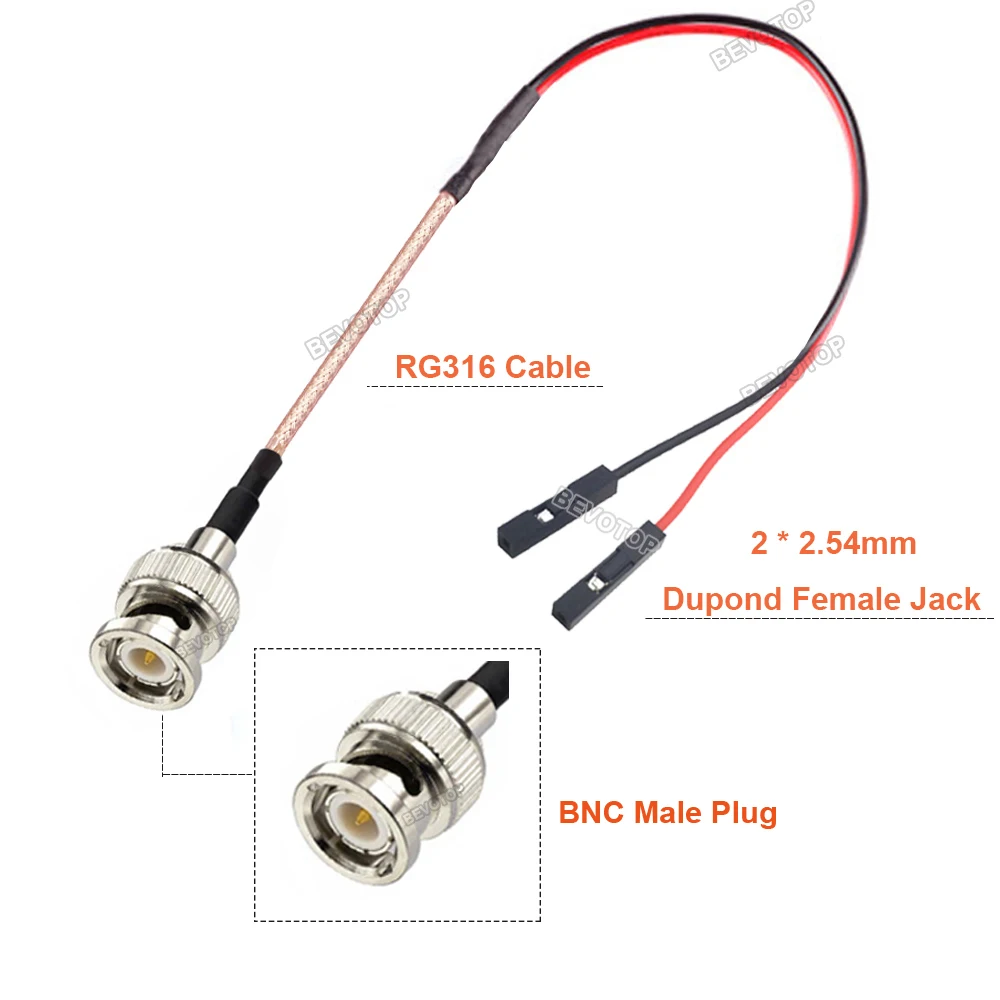 1PCS BNC to DuPont Line Q9 BNC Male Plug to Dual DuPont 2.54mm Female Jack Test Extension RG316 10CM to 20M BEVOTOP Jumper