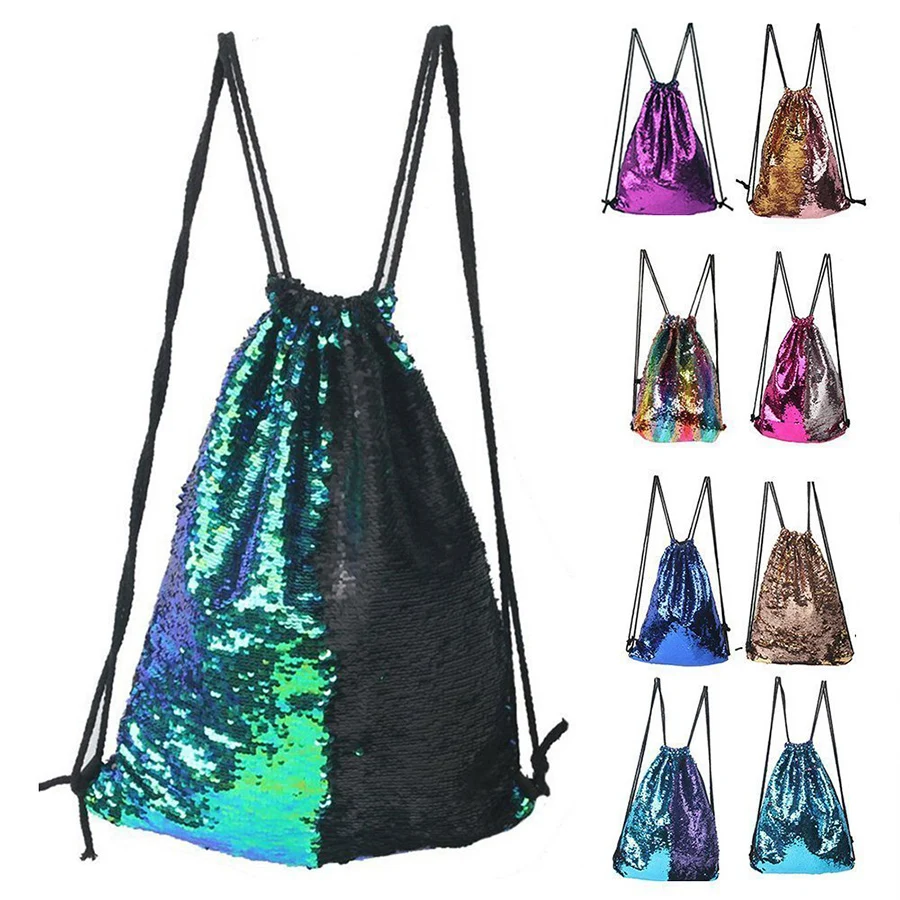 

Women Shiny Sequin Drawstring Backpack Girl Fashion Outdoor Student Preppy Style Glittering School Bag Sport Shoulder Bag Mochil