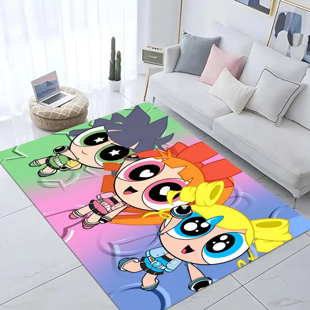 P-Powerpuff-GirlS Floor Mat Bathroom Mat Kids Room Bedroom Decoration Balcony Anti-Slip Doormat Living Room Welcome Rug