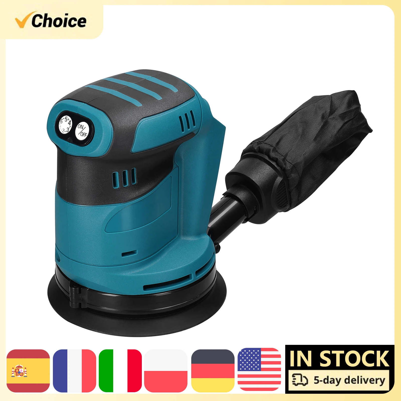 125mm Brushless Motor Cordless Orbital Sander Wood Grind Tool Electric Car Polisher Wood Metal Waxing Polishing Grinding 6 Speed