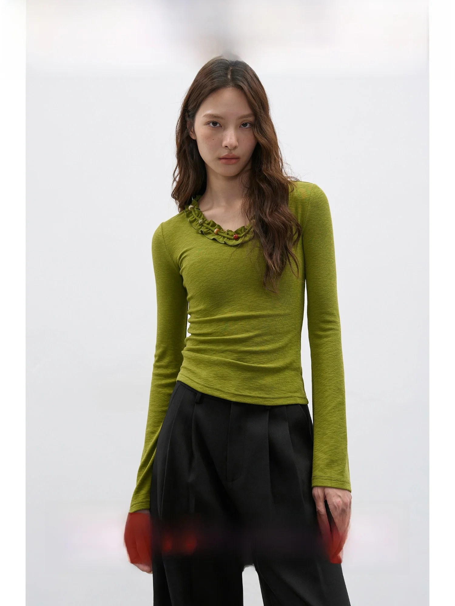 

EIGHTHMONTH August een Long Sve T-irt Women's Slim Fit Base irt Top V-Ne Casual Sle Faion Design Sense