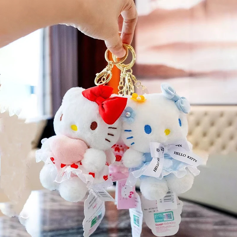 Sanrio-Llavero de Hello Kitty para niños, bolsa colgante, Kuromi Cinnamoroll, juguetes de peluche para niñas, mochila, correa, regalos de cumpleaños, muñeca