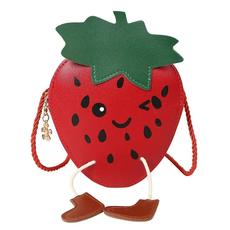 Crianças menina dos desenhos animados morango pequena bolsa de ombro bonito frutas armazenamento crossbody sacos do mensageiro crianças sacos elípticos