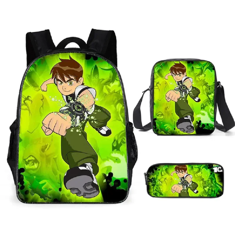 Mochila escolar Ben Cartoon Anime, bolsa de poliéster de três peças, resistente ao desgaste, bolsa de estudante, adolescentes, crianças, 10