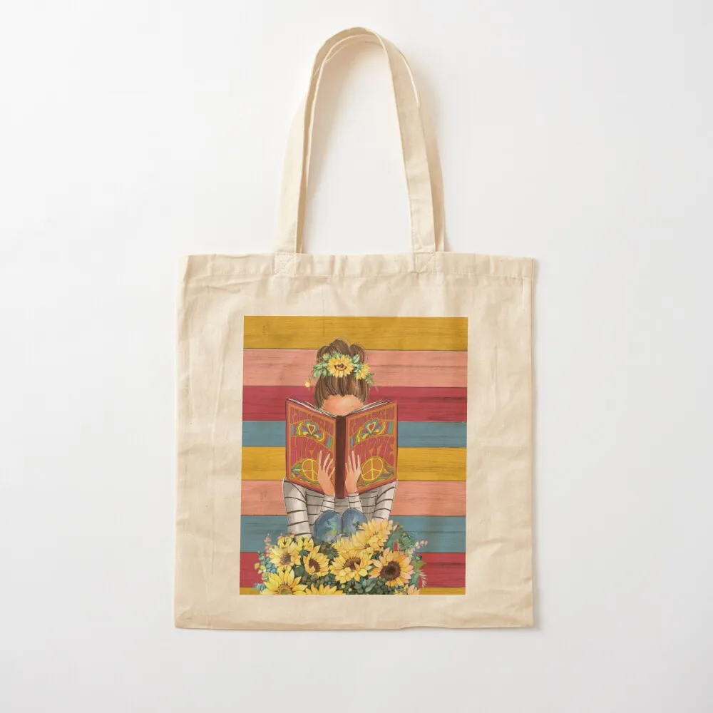 Bookworm And Sunflower Tote Bag Shopping bags eco bag folding Shopper