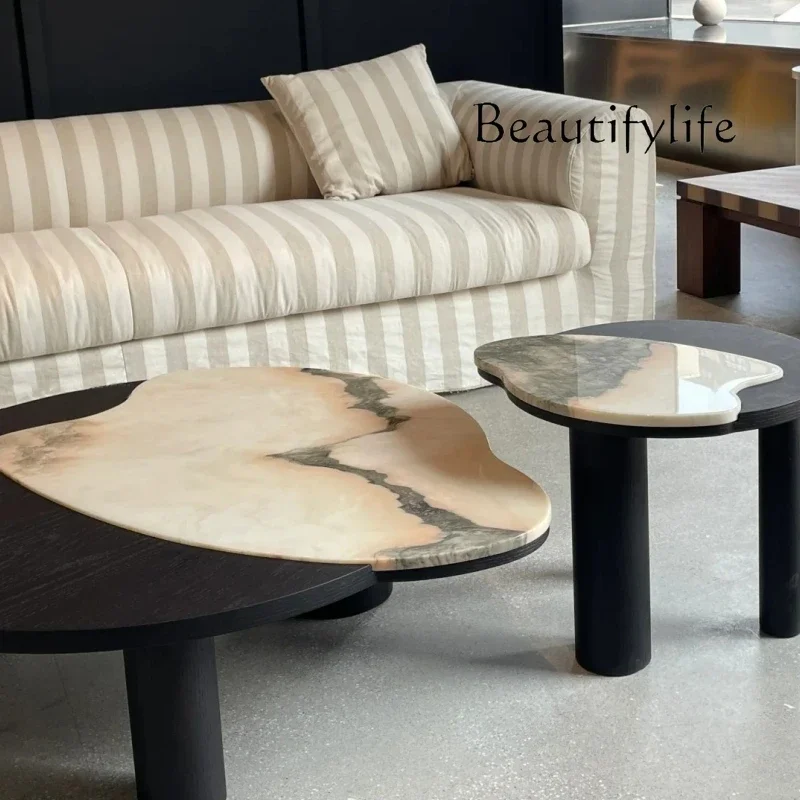 

Nordic light luxury ash wood coffee table special-shaped marble living room home high-end tea table side table