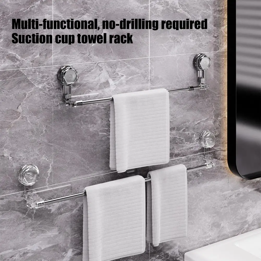 Telescopic Towel Bar Adjustable Towel Rack Extendable Suction Cup Towel Bar Adjustable Stainless Steel Wall Mount Holder