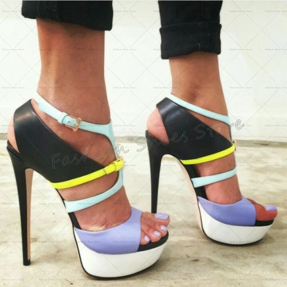 

Mixed Color Hollow Out Platform Sandals Open Toe Thin High Heels High Heel Shoes for Women Heels 2025 New Zapatos Para Mujere