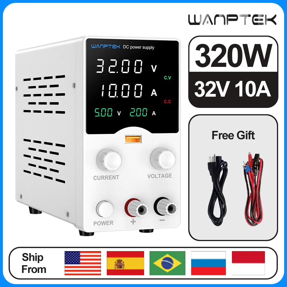 Wanptek Laboratory DC Power Supply30V 10A Adjustable Power Supply with USB Fast Charging for Cell Phone Repair, Battery Charging