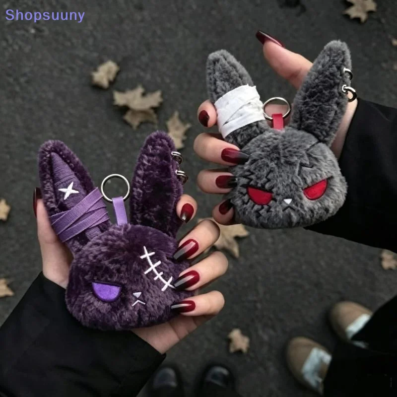 [SU]Gothic Dark Bunny Plush Keychain Bandage Wound Rabbit Doll Pendant Cute Backpack Charm Halloween Birthday Party Gift[SU]