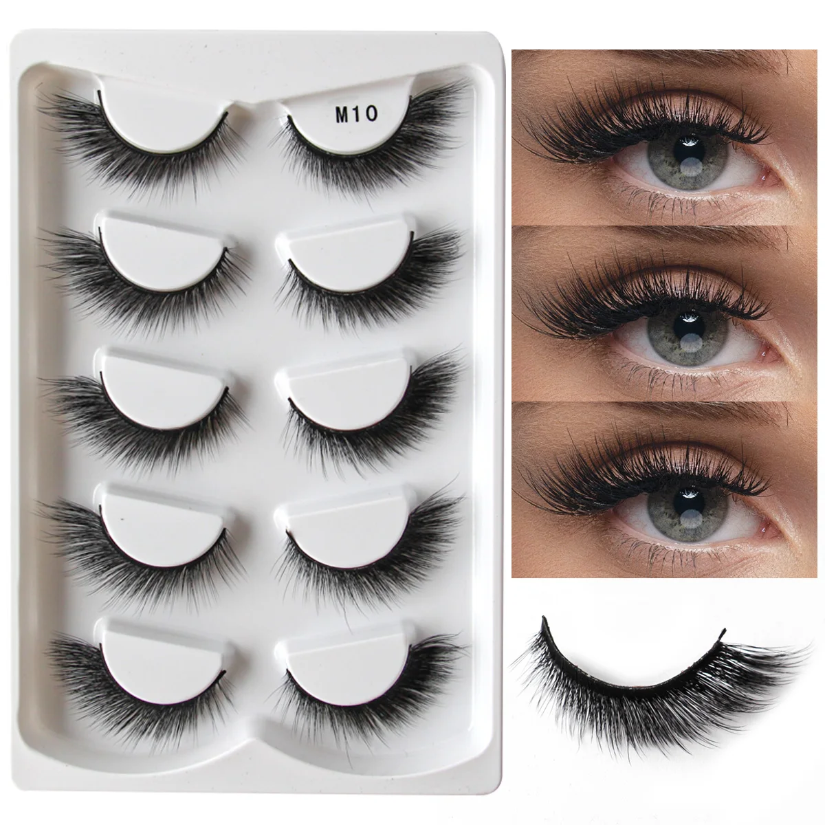 YSDO 5 Pairs Cat Eyelashes Natural Long 3D Mink Lashes Fluffy Volume Mink False Eyelashes Winged Fake Lashes Makeup Faux Cils