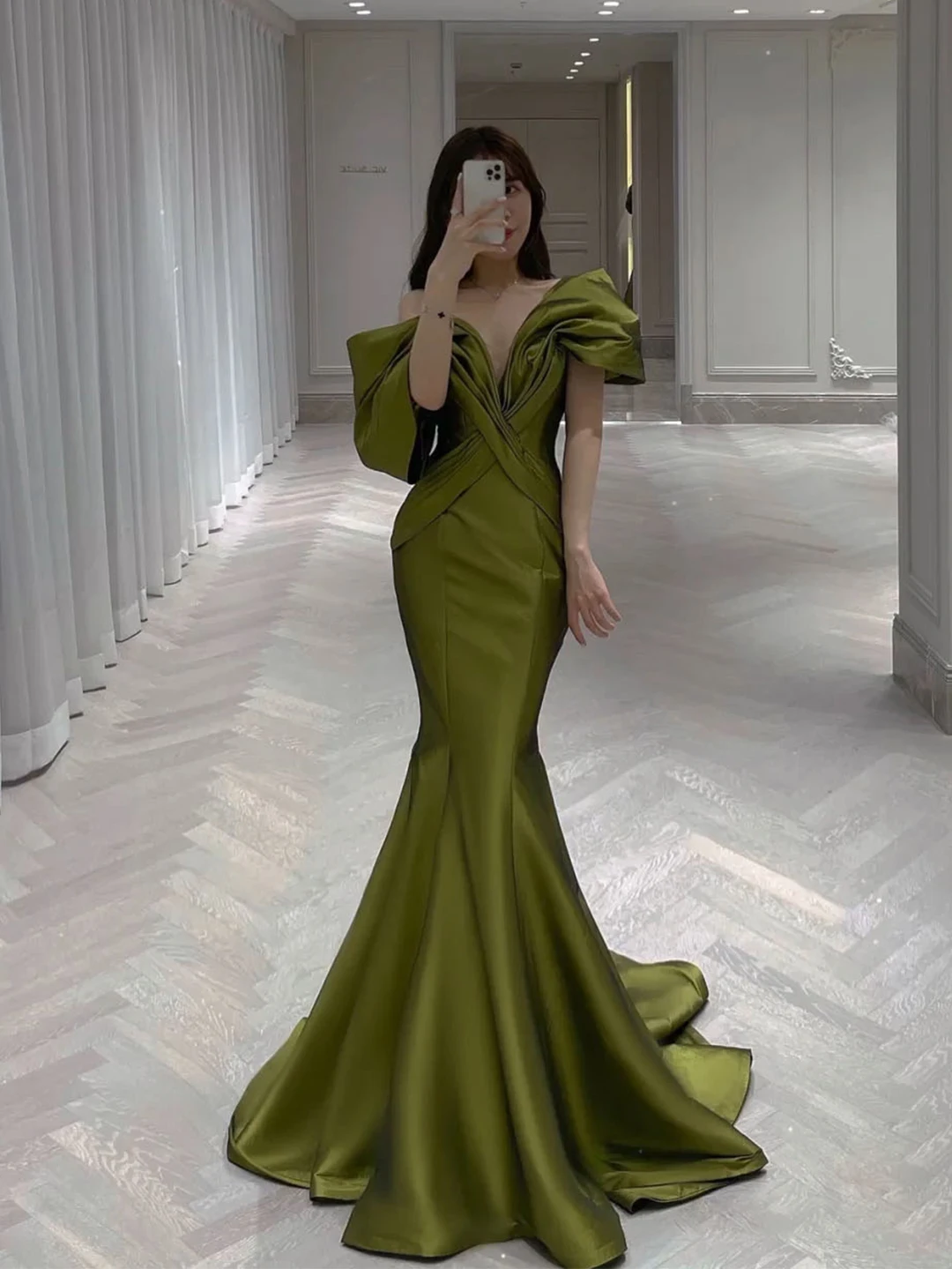 

Женское атласное вечернее платье RONGKUN, зеленое шелковое платье с открытыми плечами, платье для выпускного вечера, индивидуальный пошив, 2023