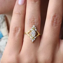 CAOSHI Rhombus Shape Ring Female Gorgeous Fashion Finger Jewelry with Brilliant Zirconia Gold Color Accessories for Wedding
