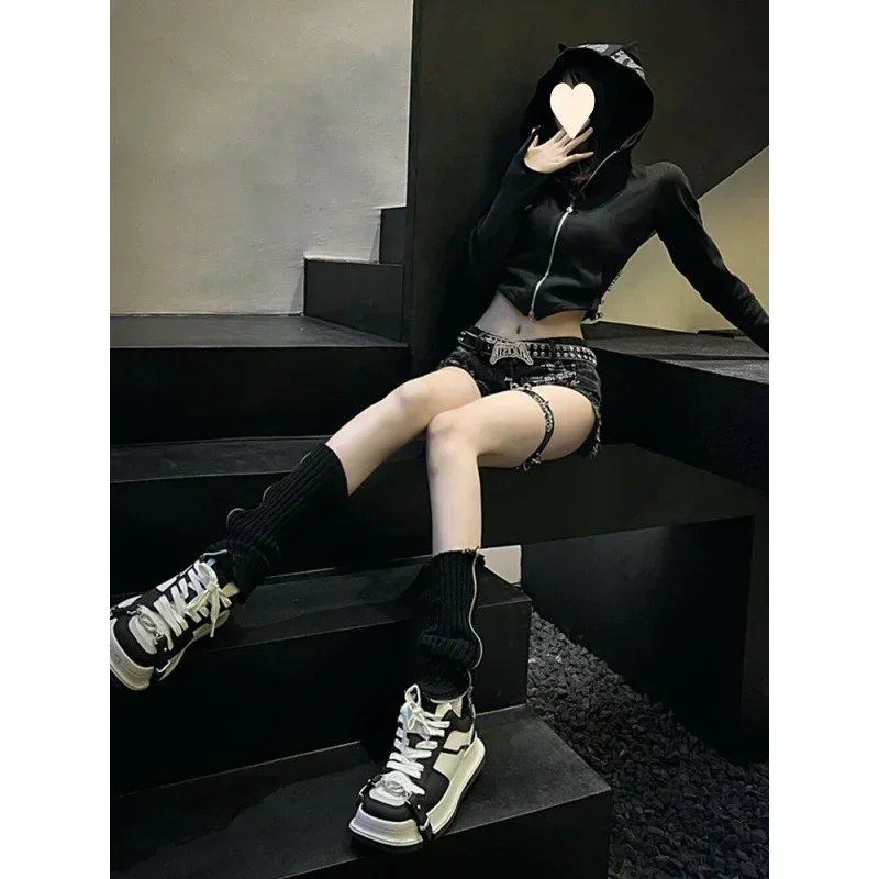 Pantalones cortos vaqueros de tiro bajo para mujer, estilo Retro americano, Sexy, Y2k, ajustados, Mini pantalones calientes Vintage, ropa de calle, pantalones cortos vaqueros góticos, pantalones vaqueros negros