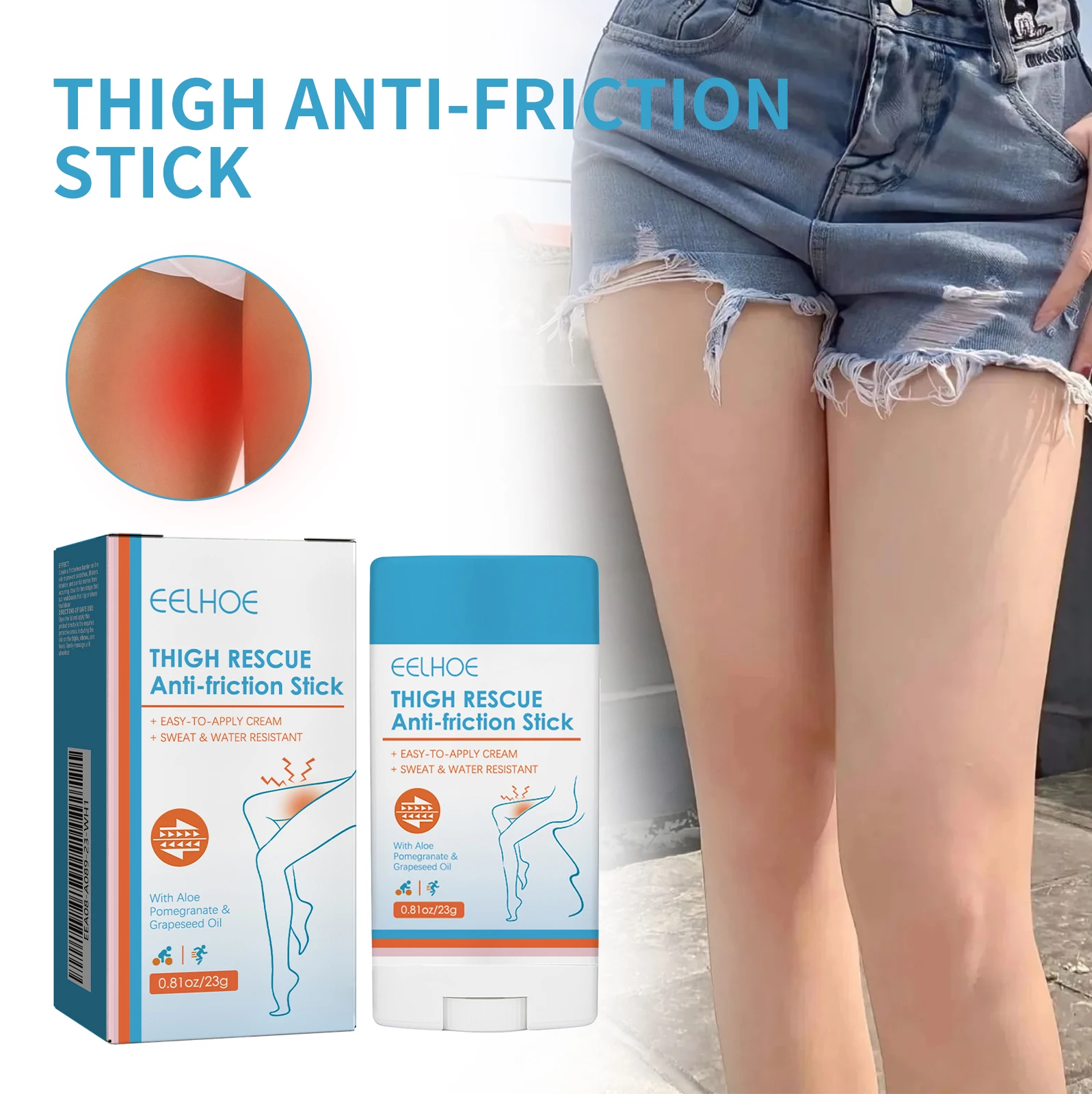 

Eelhoe Thigh Rescue Anti-Friction Stick Waterproof Sweat Resistant Easy To Apply Cream Leg Heel Lower Arm Skin Protection Bar