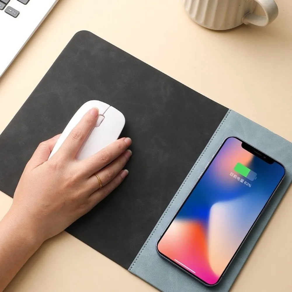 15W Fast Charging Wireless Charging Mouse Pad Non-slip 2 in 1 2 in 1 Mouse Pad PU Leather Simple Styled Gaming Mousepad