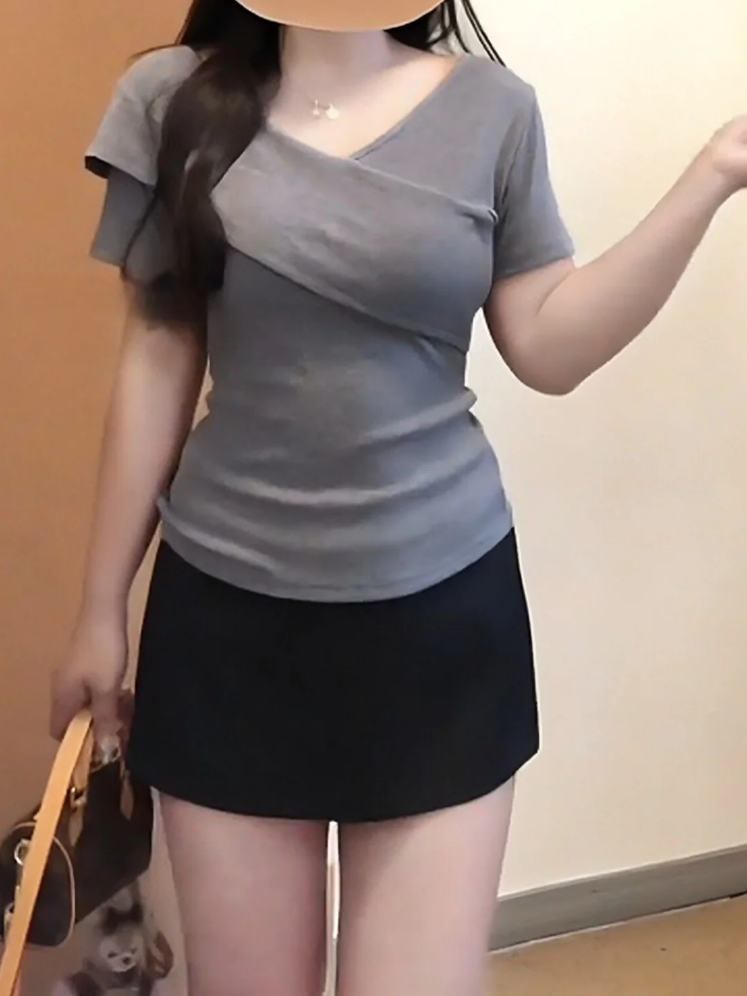 

plus Size Pure Cotton V-Neck Short Sleeve T-Shirt Women's Slim Fit Summer Top Korean Style Commute Wind Creative Pattern