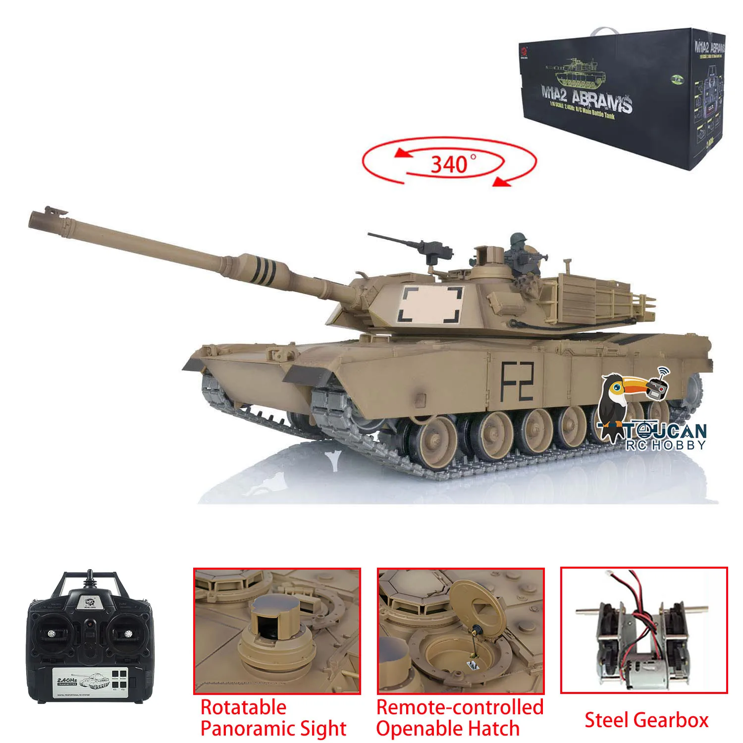 Heng Long HL 1/16 TK7.0 M1A2 Abrams RTR RC Tank 3918 Commander Panoramic Sight Rotate