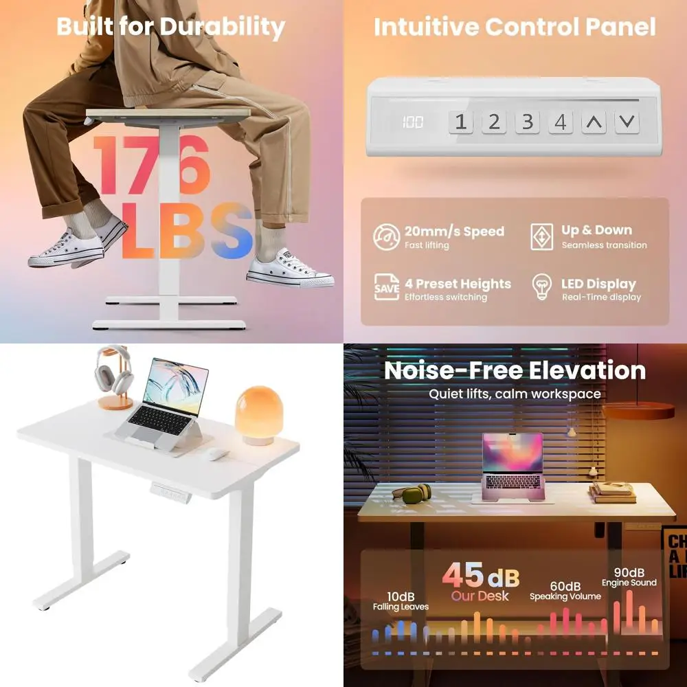 Adjustable Height 32 Electric Standing Desk with 4 Memory Settings, Ideal for Home Office and Computer Workstation, White