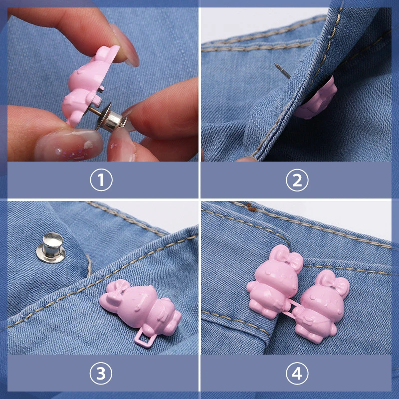 Cute Rabbit Nail-free Jeans Waist Buckle Removable Closing Artifact Invisible Snap Button Tightening Waistband Pant Adjustable