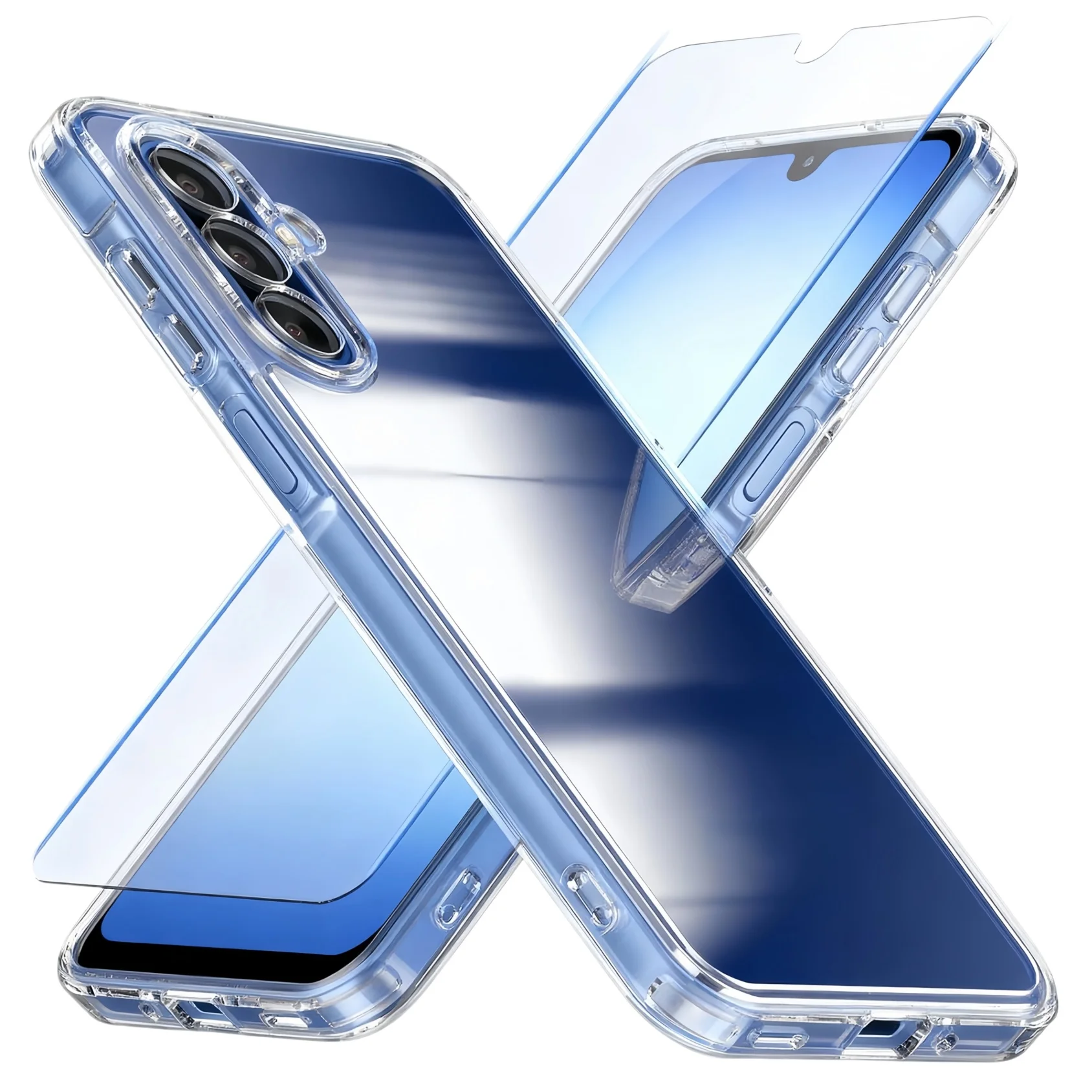 Transparent Case for Samsung Galaxy A57 A37 A27 A17 A07 5G/4G With Screen Protector Tempered Glass Case Shockproof Cover - Clear