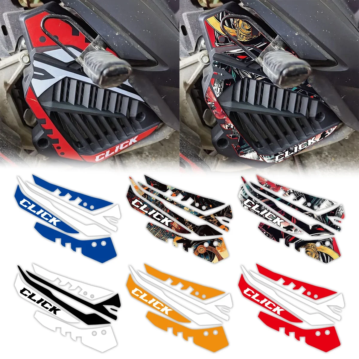 مجموعة واحدة من ملصق محرك الدراجة النارية "CLICK" لتزيين التصميم، ألوان وتصاميم متعددة، ملحقات لاصقة