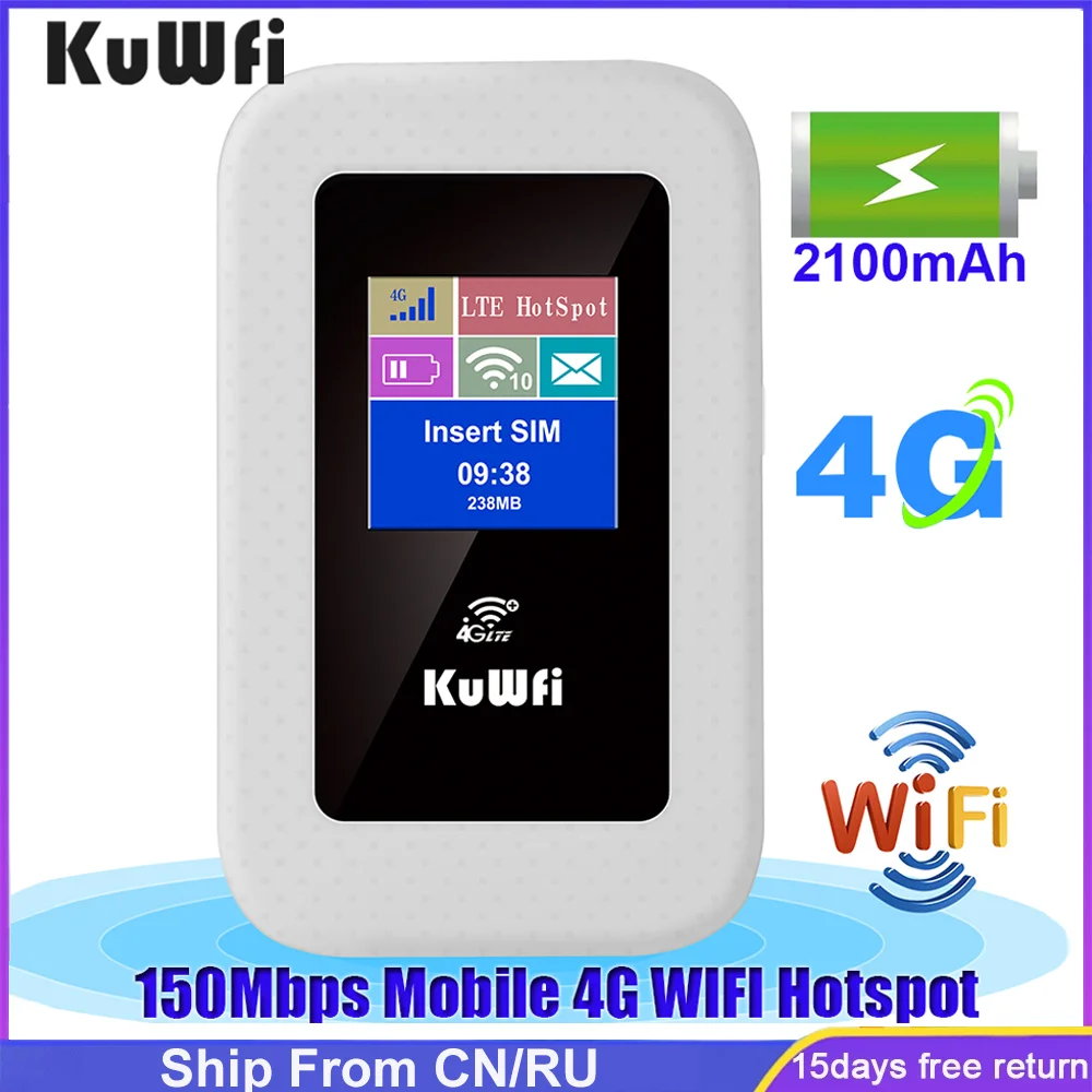KuWFi Router 4G LTE Korea 150Mbps, Router Hotspot seluler Mini luar ruangan 4G LTE Modem Wi-fi Router kartu SIM untuk RU/Korea/Brasil/UE