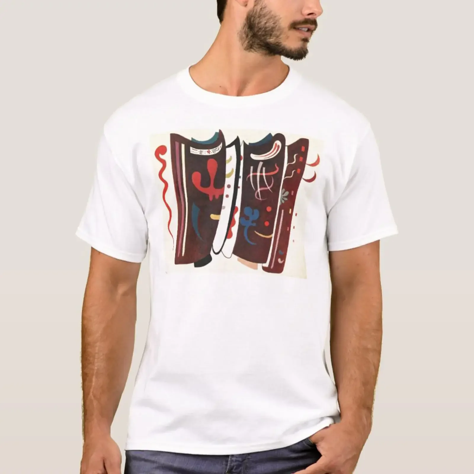 Kandinsky Brown with Supplement Abstract T Shirt vintage Washed streetwear Breathable fashion Casual Top For Everyday Wear