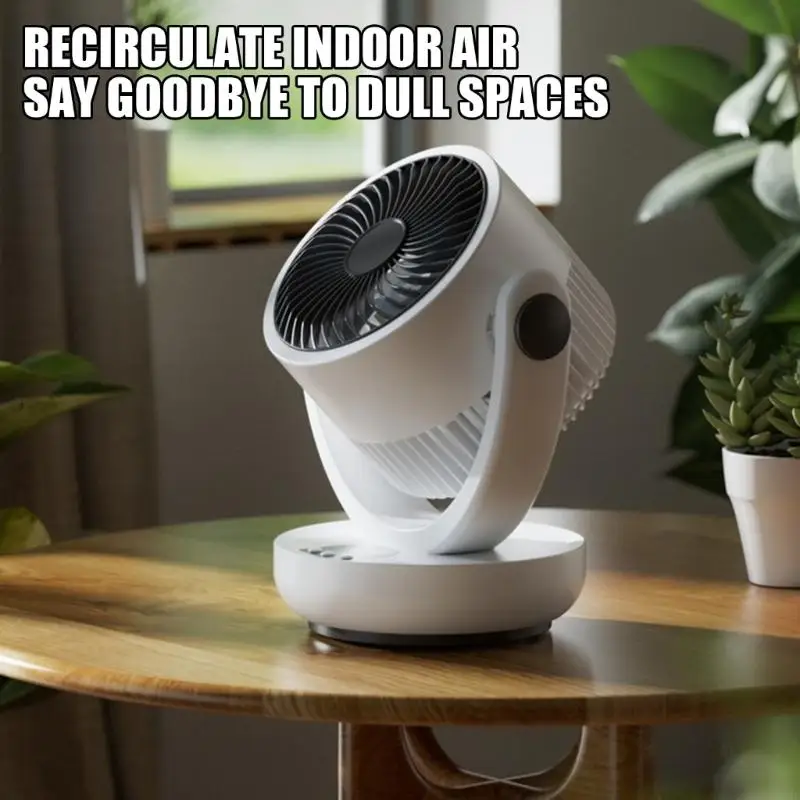 Energy Efficient Rotating Table Fan 360 Degree Flexible Cooling for Workstations Night Noiseless Plastic Construction