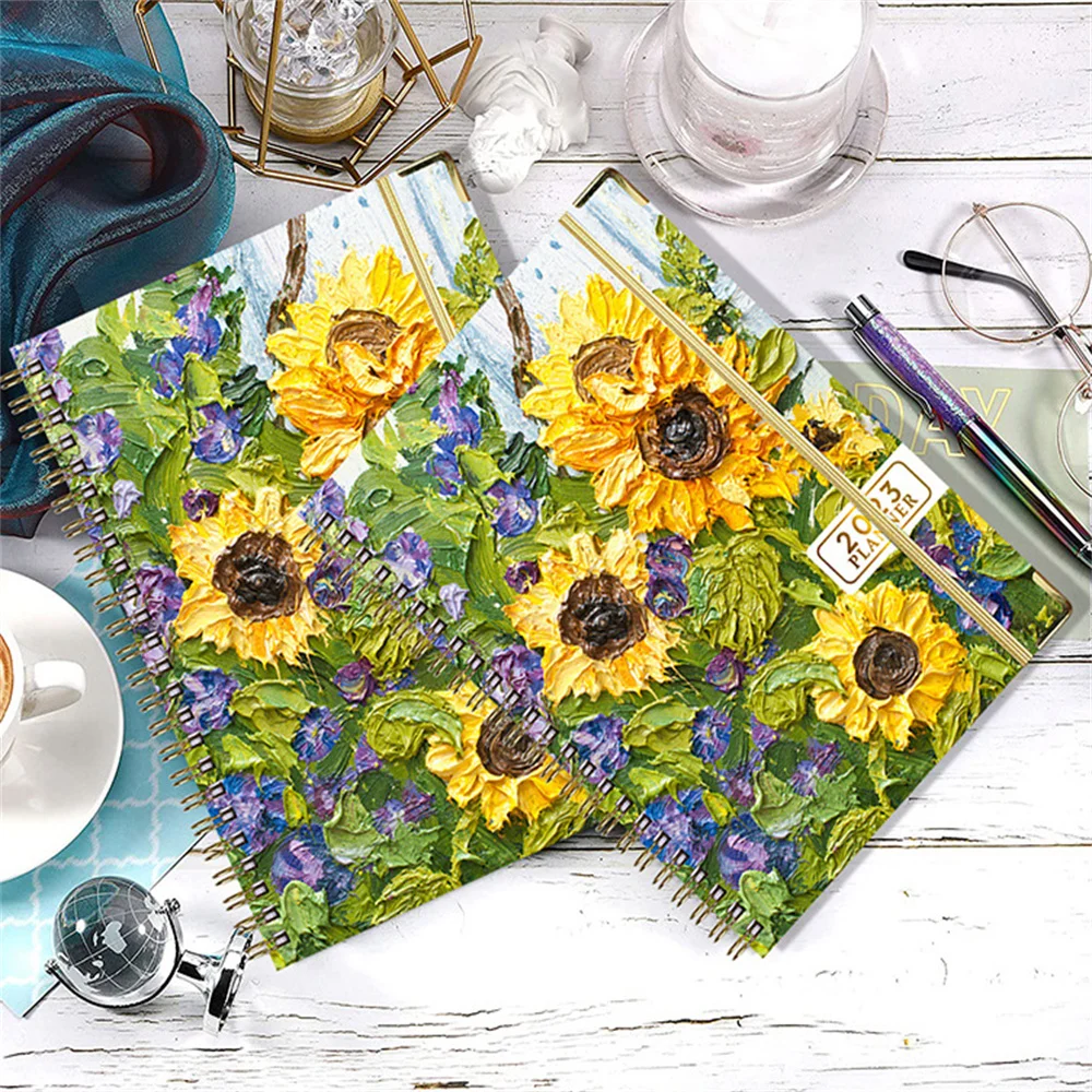 2023 Agenda Book Schedule A5 Coil Notepads Creative Flower Pattern Planner Reminder Timetable Desk Dates Diary Planner Notebook