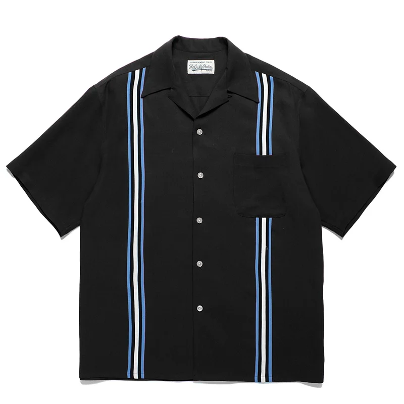 Heavy Work Summer 25SS New WACKO MARIA Solid Colour Woven Webbing Summer Fashion Cuban Neck Short Sleeve Shirt Tops