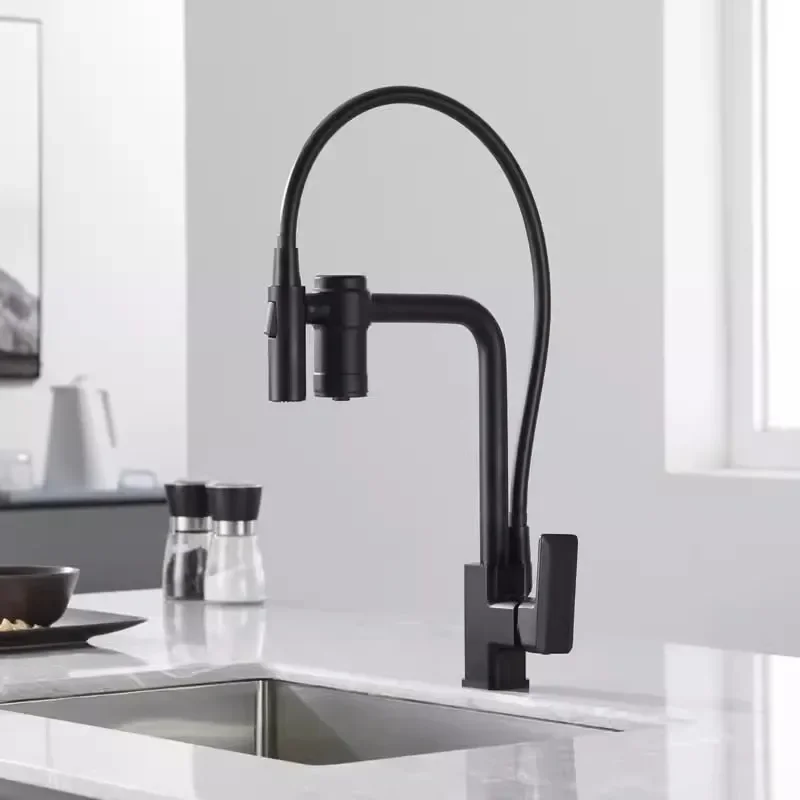 

Black Pull Out Kitchen Faucet Grey Brass Crane For Deck Mounted Water Filter Tap Sink Mixer 3 Way