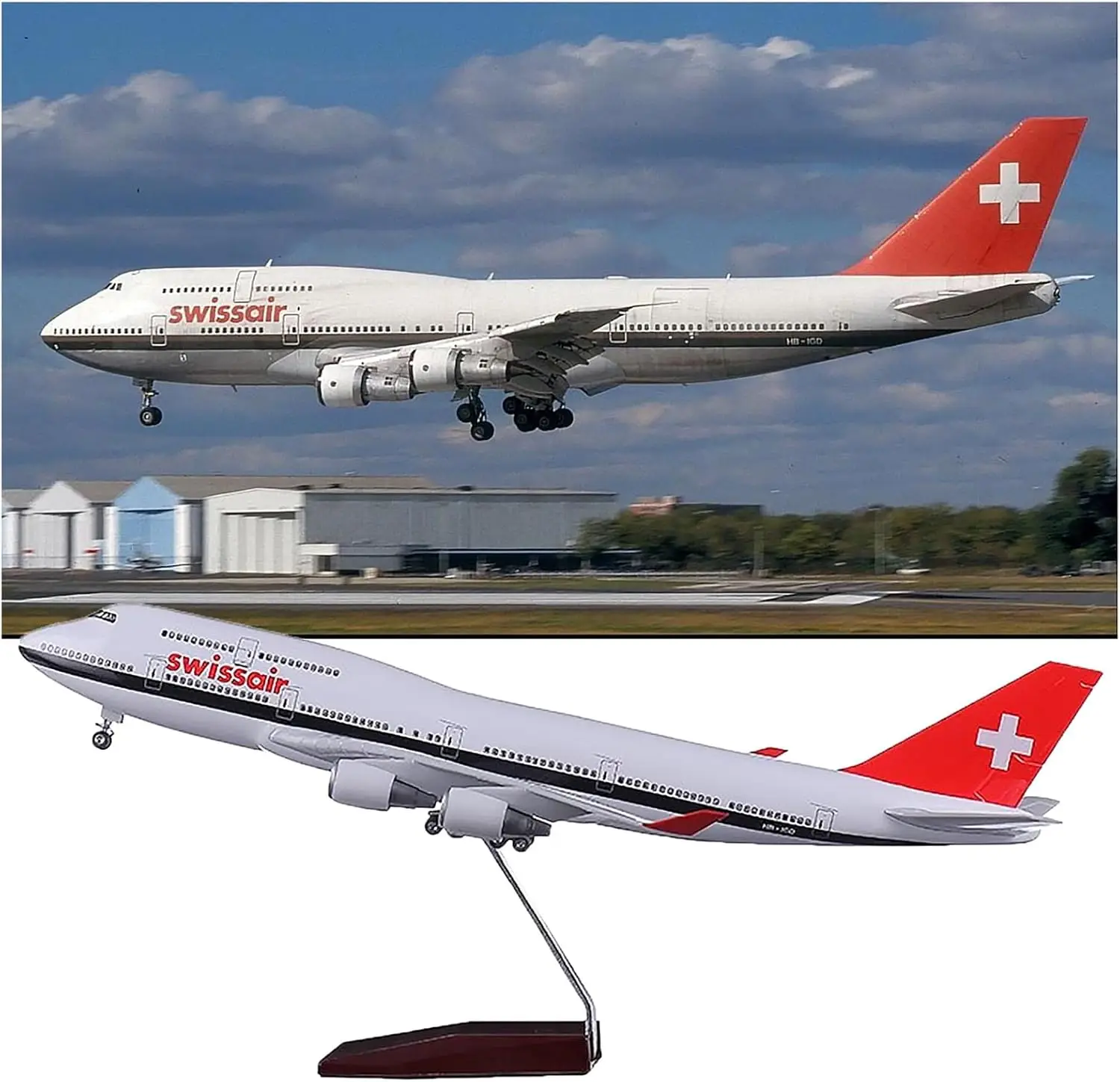 

Model Planes 47CM B747 Swiss Airways 1:150 Scale Model Aircraft With Wheel & Light Wooden Stand Resin Airbus Souvenir Ornament