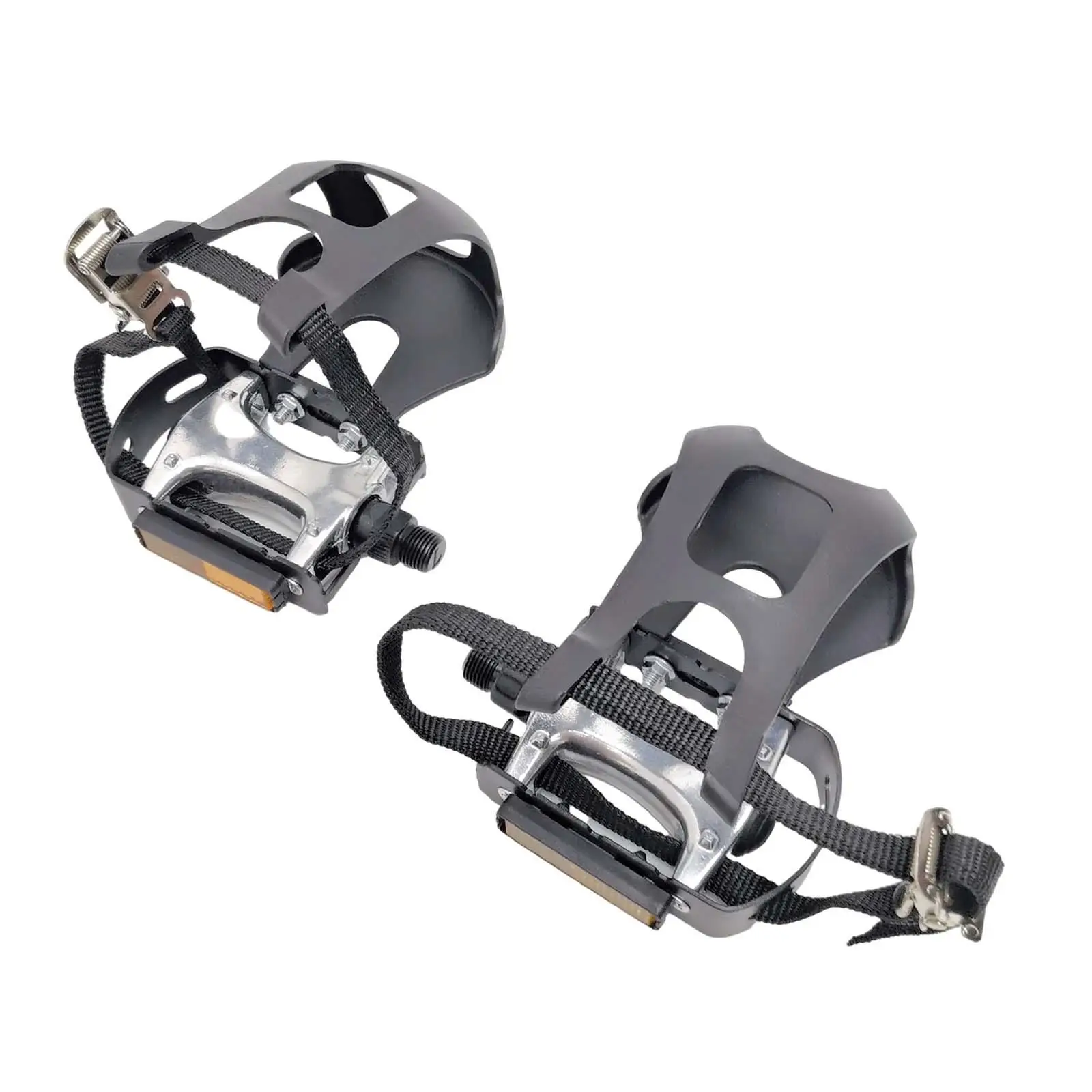 Bike Pedals with Clips and Straps 14mm Axle 9/16 inch Spindle for Home Gym