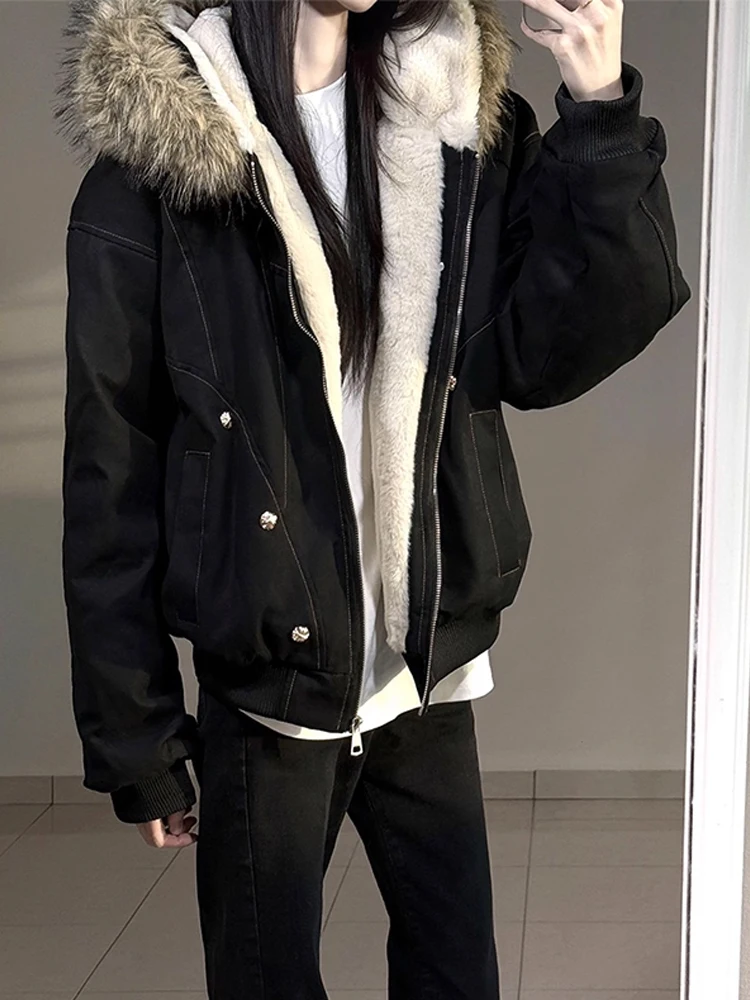 American Retro Thiened Cotton Parka Workwear Jaet Cappotto invernale imitato in pelliccia di coniglio da donna Cappotto caldo Faion per giovani