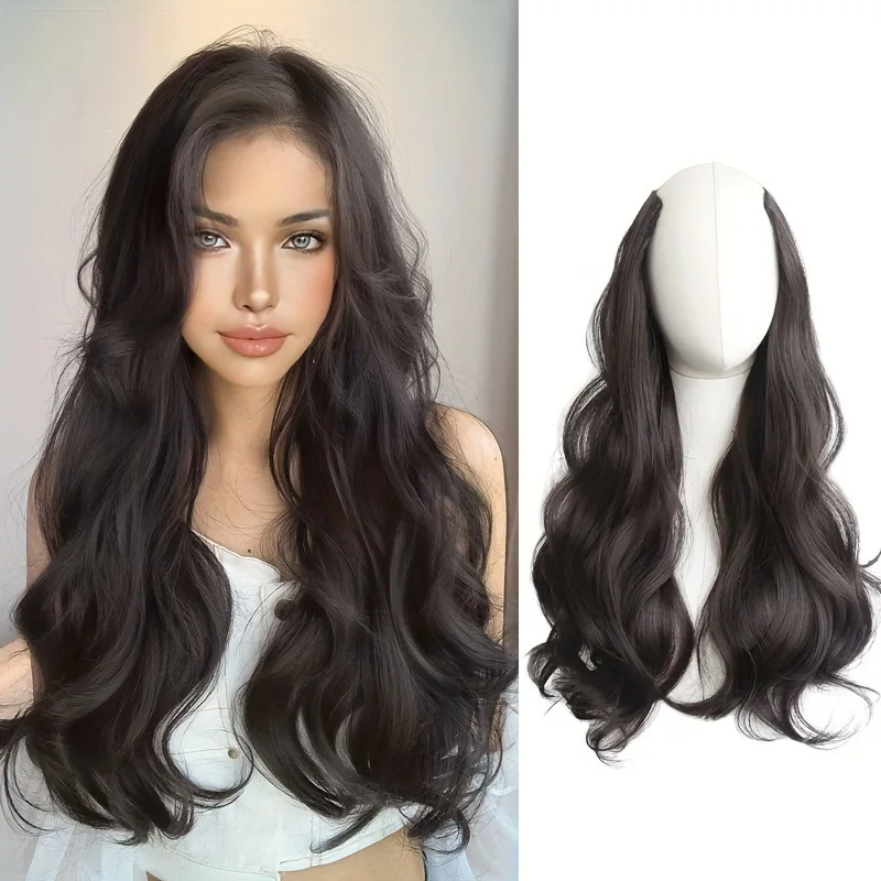 Synthetic 5 Clips V Shape Hairpiece One Piece Wavy Long Volume Extension 50cm Natural Look Invisible Seamless Daily Cosplay