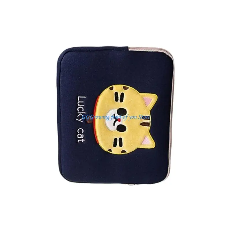 

H9EB Cartoon Kitten Themed Bag for Pad Case Scratch Resistant Lightweight Carrying Zippered Design