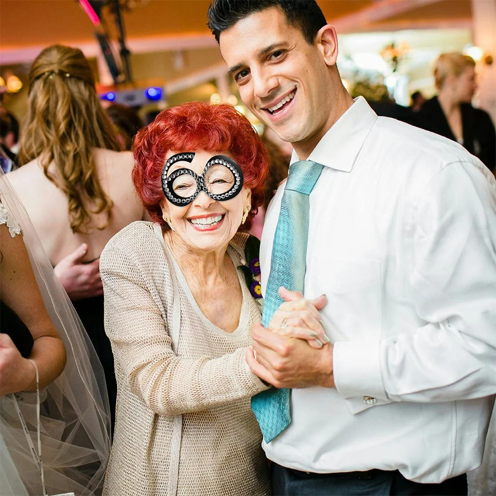 

2Pcs Birthday Party Glasses Rhinestone Decorated Number Eyewear Reusable Photo Prop for Adults Dance Costume Events
