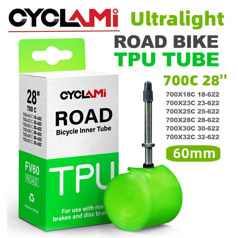 CYCLAMI Ultralight Bicycle Inner Tube Road Bike MTB Bicycle TPU Material Inner Tire 60 80mm Length French Valve 700C Patch Kits