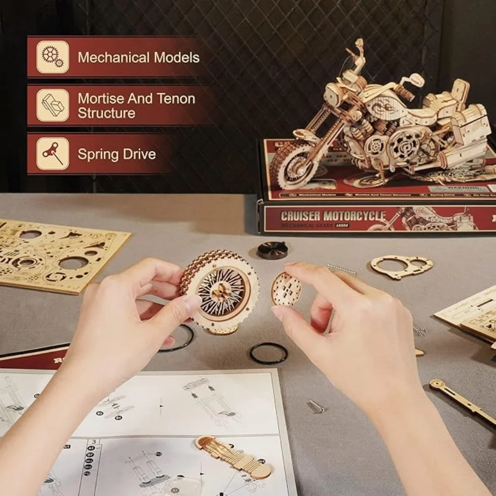 Rompecabezas 3D para adultos de 420 piezas, kit de modelo de coche, kit de modelo de madera de construcción para adultos, juego de construcción de engranajes mecánicos de motocicleta DIY, juguetes