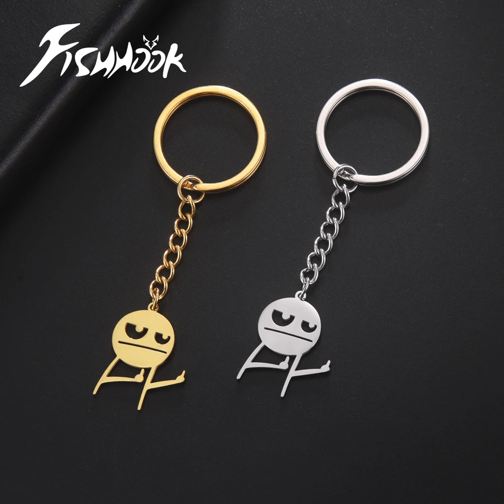 Fishhook Funny Middle Finger Stickman Keychain for Woman Men Car Key Chain Ring Pendant Stainless Steel Accessories Jewelry Gift