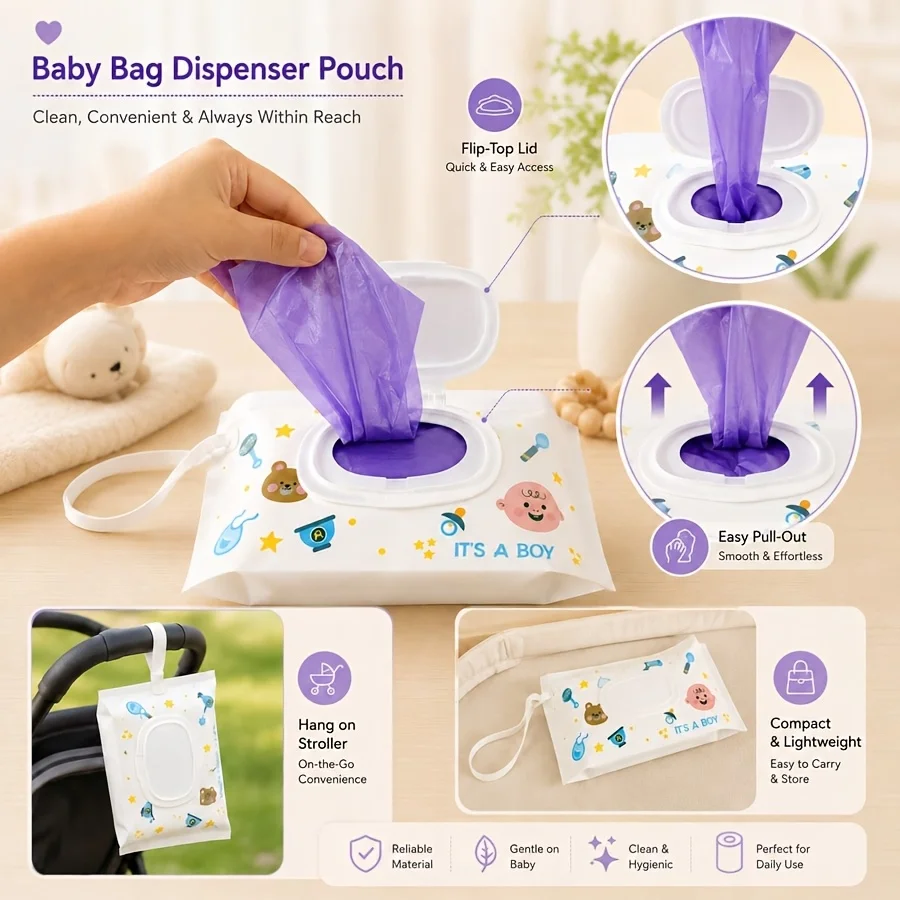 1 Pack of Random Styles (1 Pack Contains 100 Pieces) Flip-Top Diaper Trash Bags, Scented Bags That Lock in Odors, Can Be Hung on a Stroller or Car, Suitable for Shopping, Outdoor Travel, Essential for Home Cleaning, Household Kitchen Trash Bags