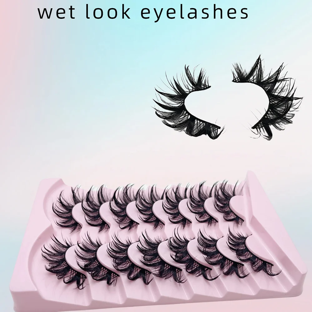 7 Pairs Wet false eyelashes Fluffy Fairy Cat Eyelashes 3D Cat Eye Lashes,Faux Eyelashes,Natural Long Full Strip Lashes Winged