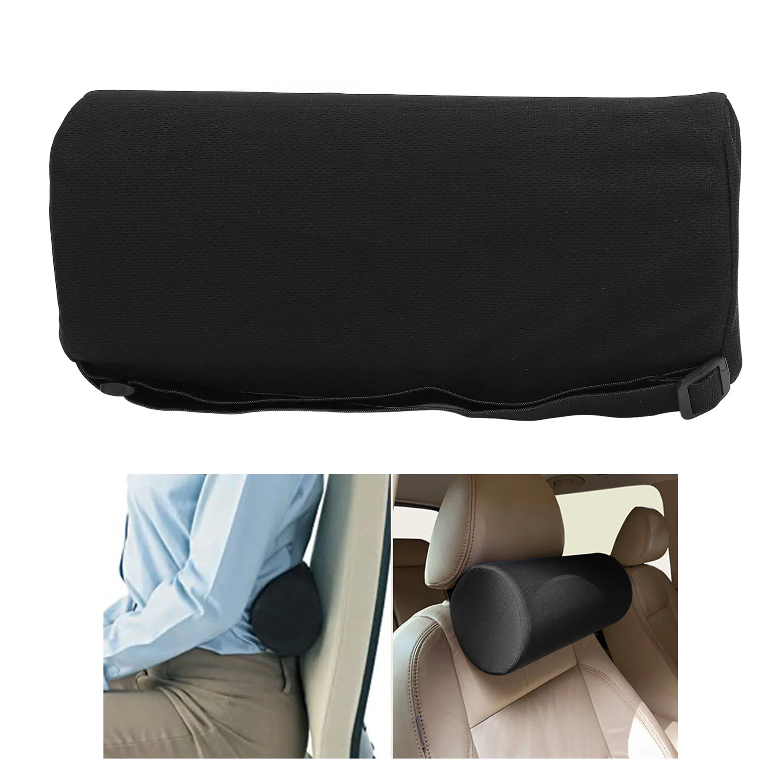 ZK30 Lumbar Roll Pillow Multifunctional Memory Foam Back Roll Waist Support Cylinder Pillow with Adjustable Strap Black