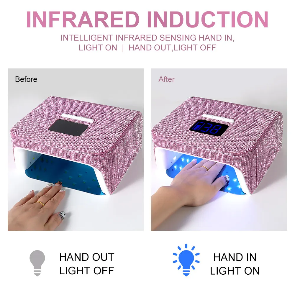 LIMEGIRL nagellamp snelle nageldroger roze zwart met strass HD-display 48 LEDS manicure pedicure machine nagelgel drooggereedschap