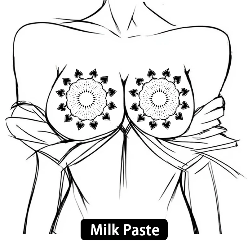 Black Element Spade Dot Nipple Cover Sexy Pattern Temporary Sticker Waterproof Sweatproof Colorful Realistic Tattoo