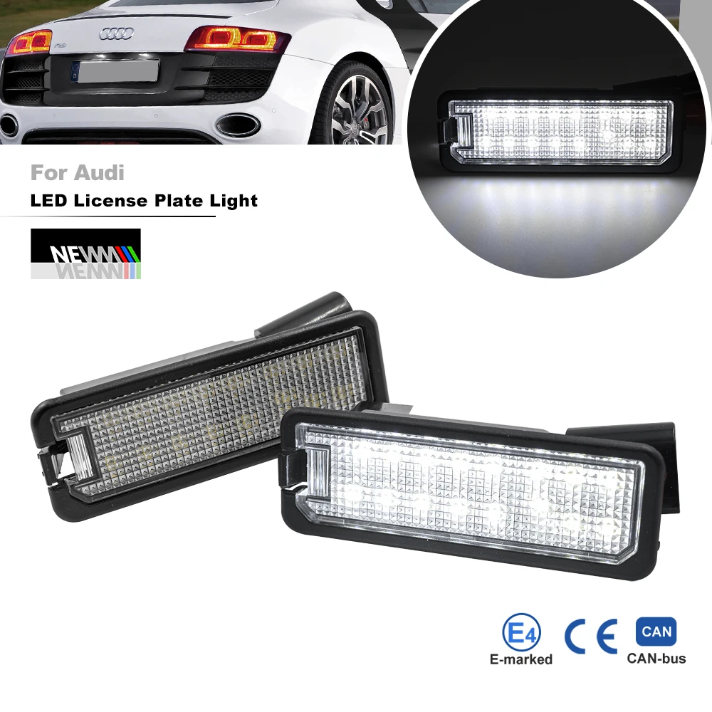 2Pcs LED License Plate Lights for Audi R8 2007 2008 2009 2010 2011 2012 Rear Tag Lamps Auto Parking Lights Registration Lights