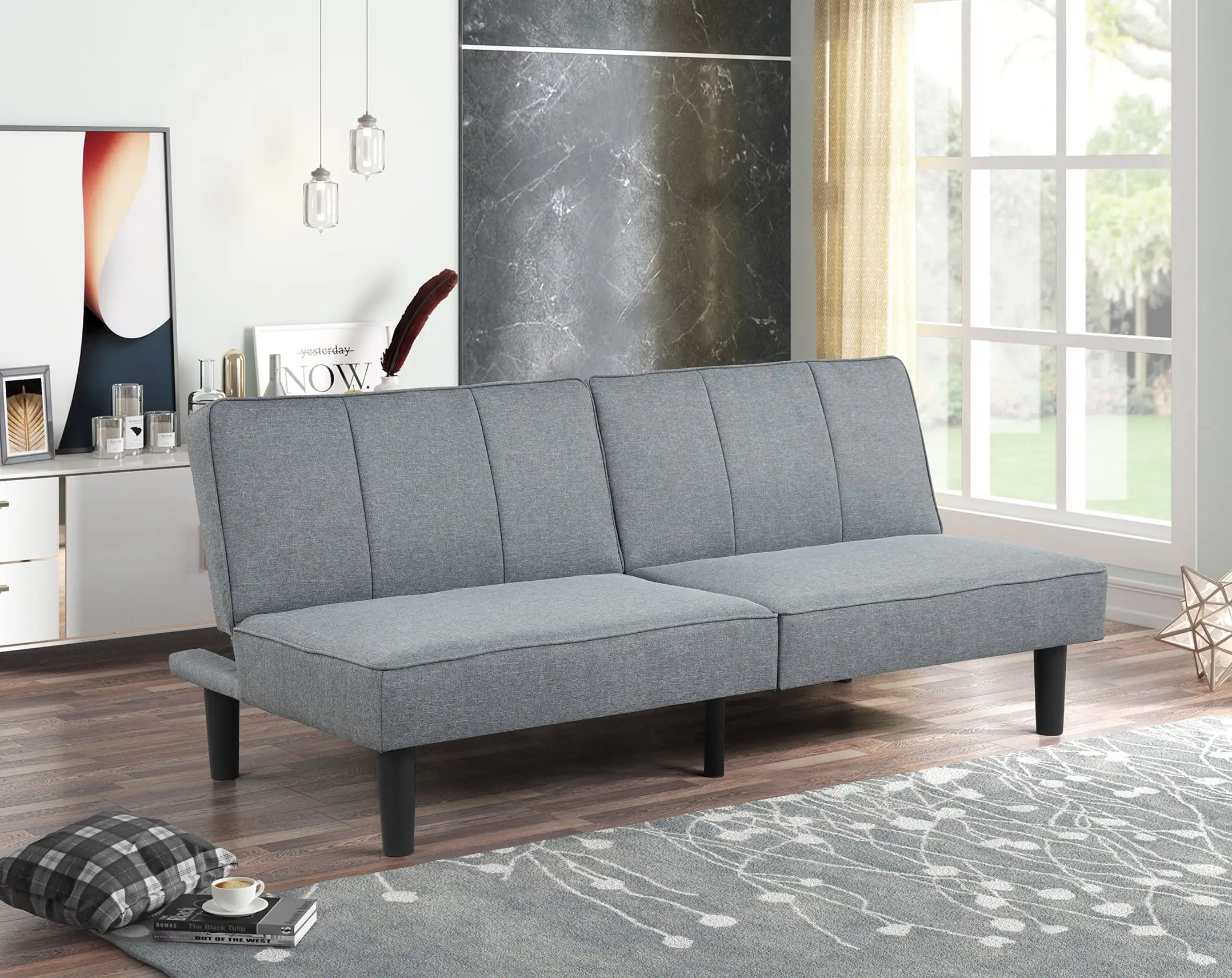 

66" Studio Futon, Gray Linen Upholstery