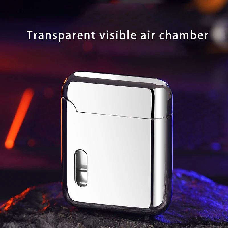 Electroplated Metal Direct Charge Classic Windproof Red Flame Inflatable Lighter Laser Made Visible Air Chamber