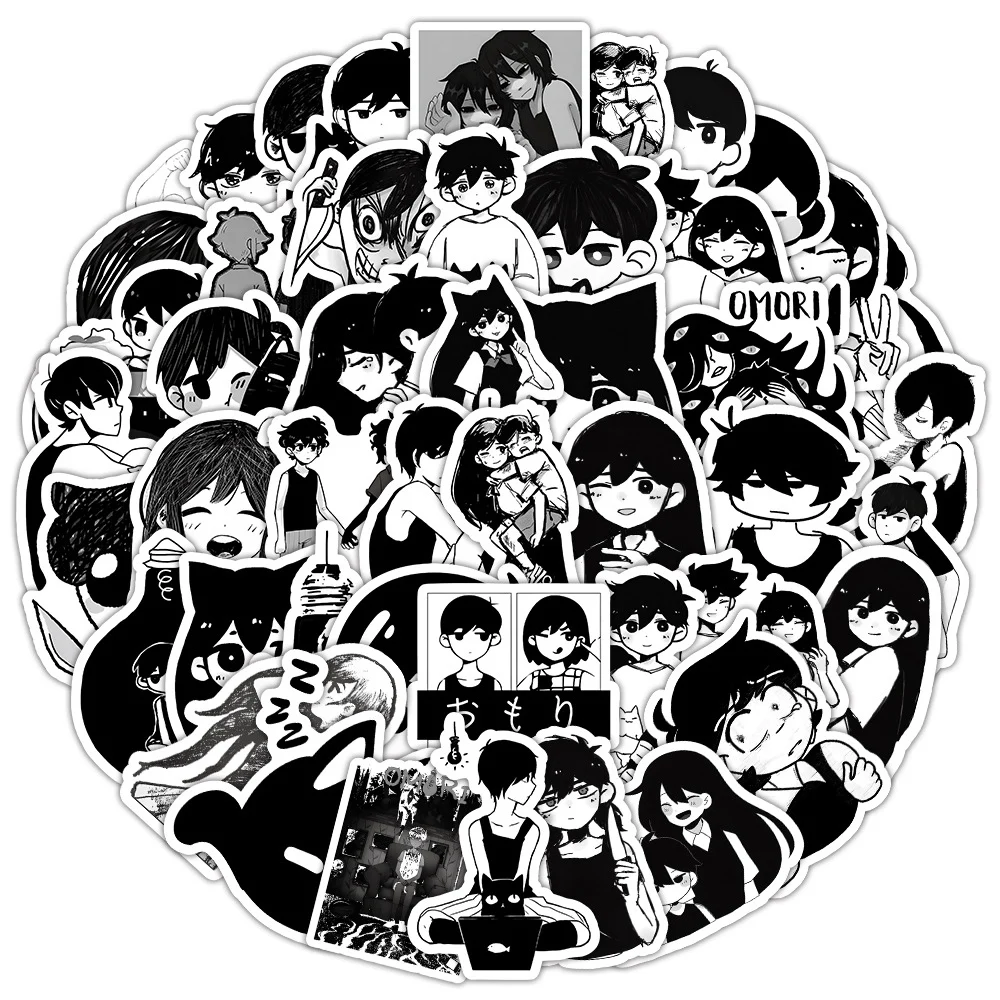 10/30/50pcs Black and White Game Omori Stickers Anime Decals Waterproof DIY Skateboard Laptop Sunny Basil Kid Cartoon Sticker